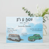 Babydusche für Junge, Van und Limousine Einladung (Stehend Vorderseite)