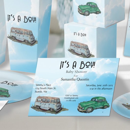 Babydusche für Junge, Van und Limousine Einladung