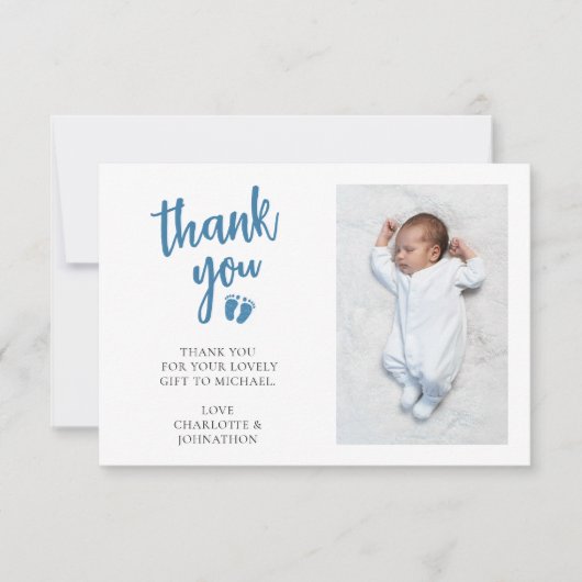 Babydusche für Jungen und Foto Dankeskarte (Vorderseite)