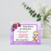 Babydusche für Mädchen, Baby und Teddy Bear Lila Postkarte (Stehend Vorderseite)