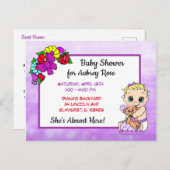 Babydusche für Mädchen, Baby und Teddy Bear Lila Postkarte (Vorne/Hinten)