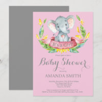 Babydusche für Mädchen Einladung Rosa und Grau