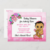 Babydusche für Mädchen, Rosa Bow Ethnic Baby Postkarte (Vorne/Hinten)