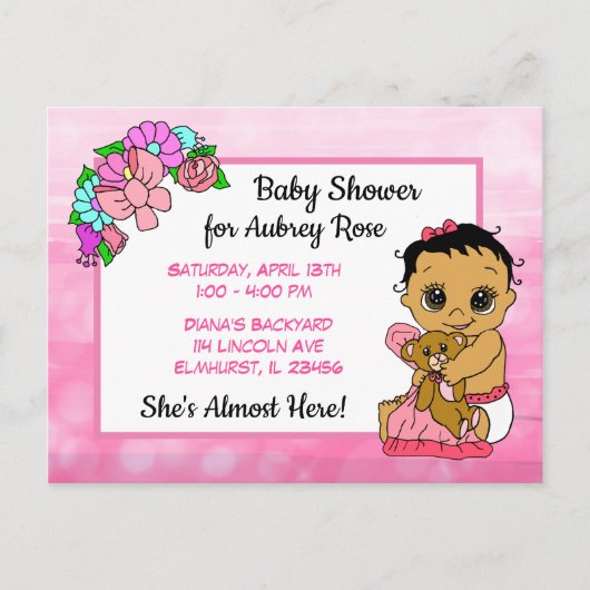 Babydusche für Mädchen, Rosa Bow Ethnic Baby Postkarte (Vorderseite)