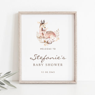 Babydusche für Mami und Baby Deer Woodland Begrüßu Poster