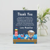 Babydusche für Nautic Boy Bear Red und Navy Dankeskarte (Stehend Vorderseite)