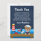 Babydusche für Nautic Boy Bear Red und Navy Dankeskarte (Vorderseite)