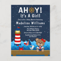 Babydusche für Nautical Girl Bear Red und Navy