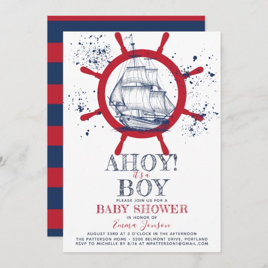 Babydusche für Nautical Sailor Einladung (Vorne/Hinten)