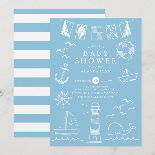 Babydusche für Nautikboote Einladung (Vorne/Hinten)