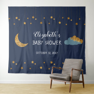 Babydusche für Navy Blue und Golden Stars Hintergr Wandteppich