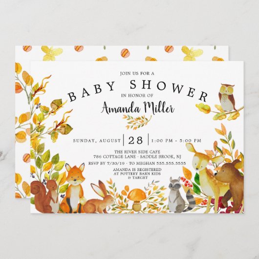 Babydusche für neutrale Waldtiere Einladung (Vorne/Hinten)