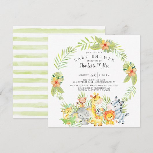 Babydusche für niedliche Jungtiere Einladung (Vorne/Hinten)