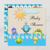Babydusche für Niedliche Meerestiere Einladung (Vorne/Hinten)