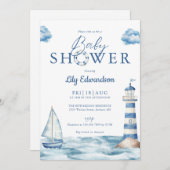 Babydusche für niedliche Nautic Ocean Monogram Einladung (Vorne/Hinten)