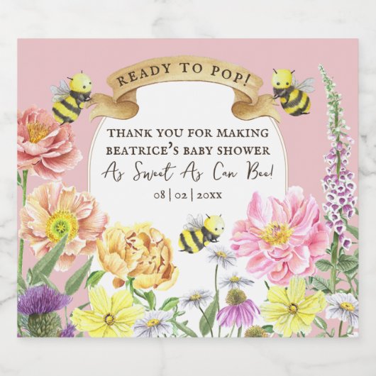 Babydusche für Pop und Wildblume Schaumweinetikett (Einzelnes Label)