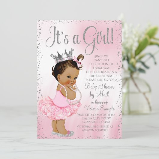 Babydusche für Prinzessinnen mit langer Entfernung Einladung (Stehend Vorderseite)