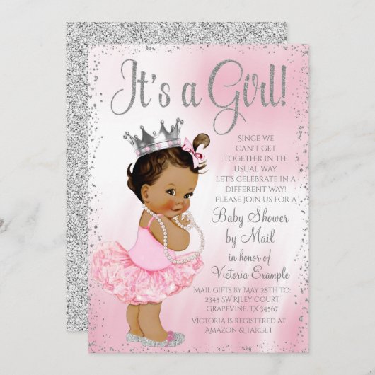 Babydusche für Prinzessinnen mit langer Entfernung Einladung (Vorne/Hinten)