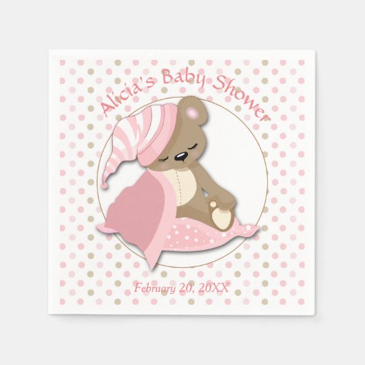 Babydusche für Sleepy Bear Girl Serviette (Vorderseite)