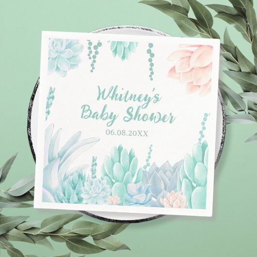Babydusche für sukkulente Botanische Wasserfarbe Serviette