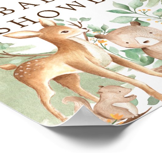 Babydusche für Woodland Tiere Begrüßungszeichen Poster (Ecke)