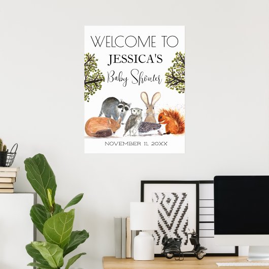 Babydusche für Woodland Tiere Begrüßungszeichen Poster (Heimbüro)