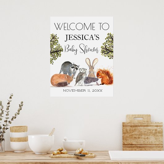 Babydusche für Woodland Tiere Begrüßungszeichen Poster (Küche)