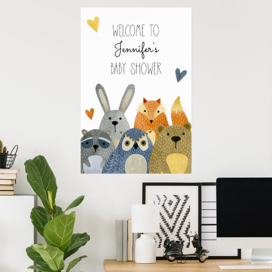 Babydusche für Woodland Tiere Begrüßungszeichen Poster (Heimbüro)