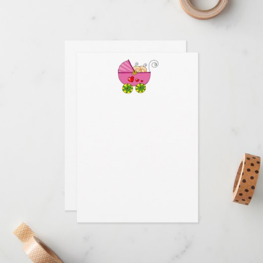 Babydusche für Zwillinge (Mädchen-Zwillinge) Mitteilungskarte (Vorderseite/Rückseite Beispiel)