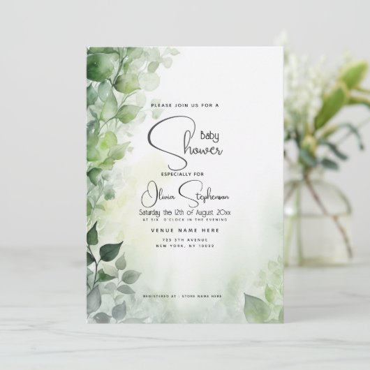 Babydusche - Garten Ivy Botanical Einladung (Stehend Vorderseite)