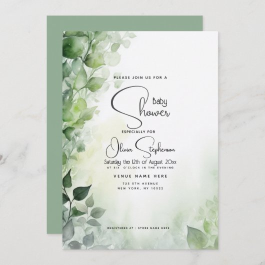 Babydusche - Garten Ivy Botanical Einladung (Vorne/Hinten)