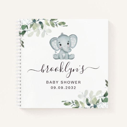 Babydusche Gästebuch | Elephant Eucalyptus Notizblock (Vorderseite)