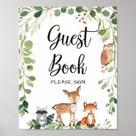 Babydusche-Gästebuchsignatur von Woodland Animals Poster