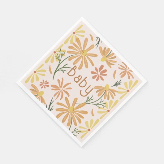 Babydusche Gelb und Orange Daisies Serviette (Ecke)