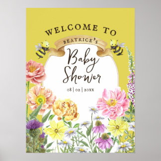 Babydusche Gelb und Wildblume Begrüßung Poster