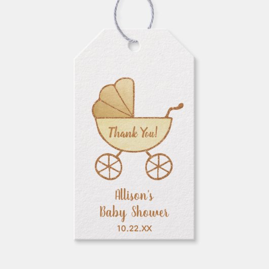 Babydusche Gelbe Carriage Vielen Dank Geschenkanhänger (Vorderseite)