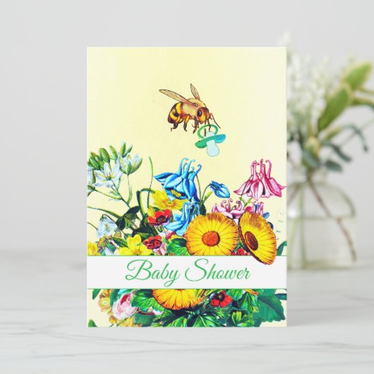 Babydusche Gelbe Honigbiene Niedlich Einladung (Stehend Vorderseite)