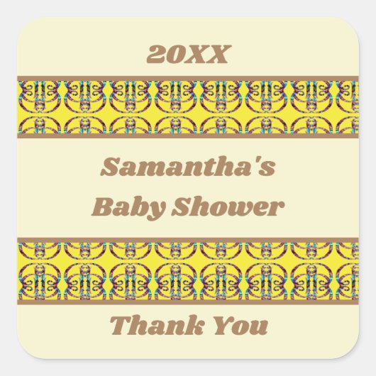 Babydusche Geometrisches Abstraktes Geschlecht neu Quadratischer Aufkleber (Vorderseite)