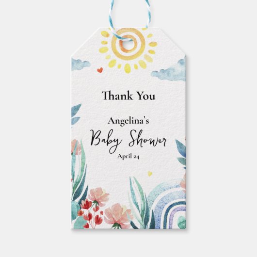 Babydusche Geschenk Tag mit Aquarell-Design. Geschenkanhänger (Vorderseite)