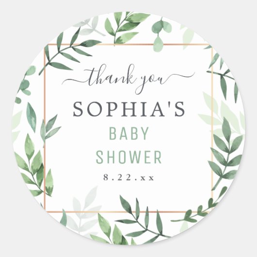 Babydusche Geschlecht neutrale botanische Wasserfa Runder Aufkleber (Vorderseite)