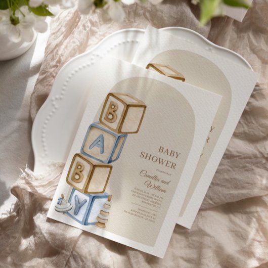 Babydusche, geschlechtsneutral, Buchstabenblöcke Einladung