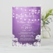 Babydusche Gipskraut & String Lights Lila Einladung (Stehend Vorderseite)