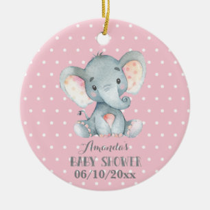 Babydusche "Girl Elephant" Pink und Grau Keramik Ornament