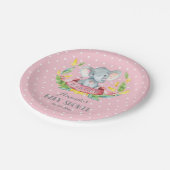 Babydusche "Girl Elephant" Pink und Grau Pappteller (Schrägansicht)