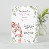 Babydusche, GIRL, Giraffe, weiß, Mandeln, Blätter Einladung (Stehend Vorderseite)