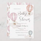 Babydusche Girl Hot Air Balloons Pastellfarben Einladung (Vorne/Hinten)