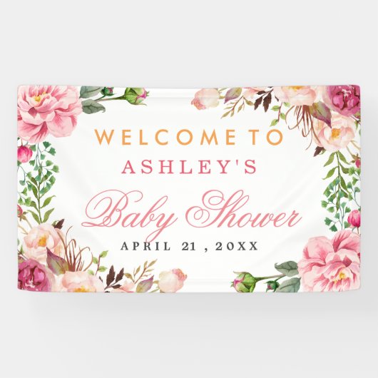 Babydusche Girly Elegante Chic Pink Floral Banner (Horizontal)