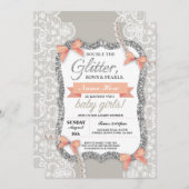 Babydusche Glitzer Bow Twins Girls Einladung (Vorne/Hinten)