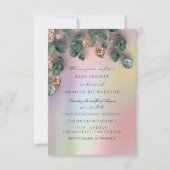 Babydusche Glitzer Feet Rose Glitzer Grün Einladung (Vorderseite)