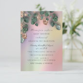 Babydusche Glitzer Feet Rose Glitzer Grün Einladung (Stehend Vorderseite)